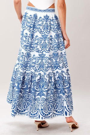 AZURE ORNATE WOVEN FULL MIDI SKIRT.