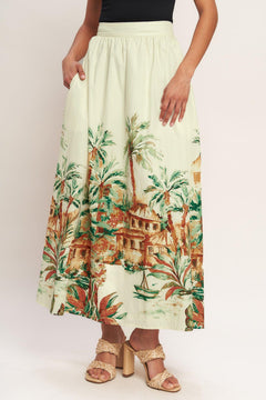 
A printed woven midi full skirt with back zipper closure. Matching top IT13962B

Details:

Self : 100% Cotton

Size &amp; Fit

- Model is 5`8" And Wearing Size Small
- Measurements Taken From Size Small
- Approx. Length: 40" FLYING TOMATO