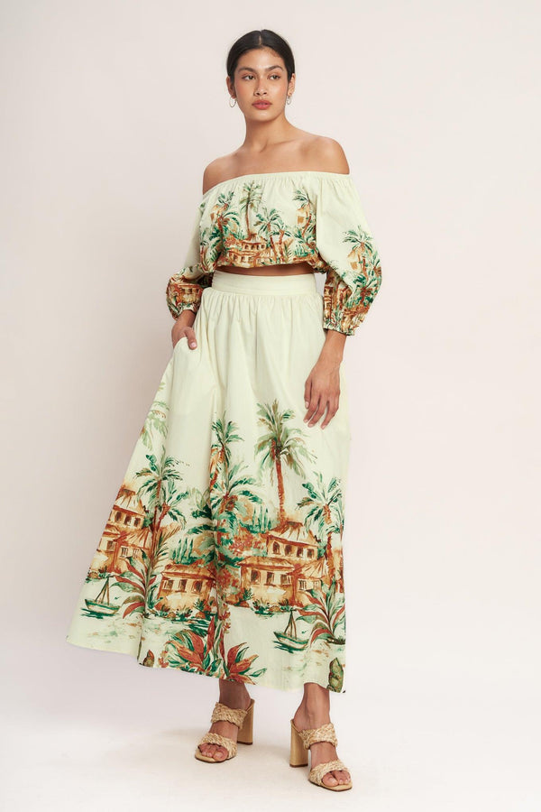 ISLAND TIME ONLY WOVEN MIDI FULL SKIRT.