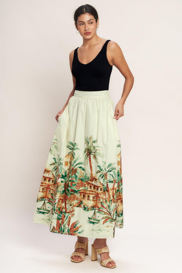 ISLAND TIME ONLY WOVEN MIDI FULL SKIRT.