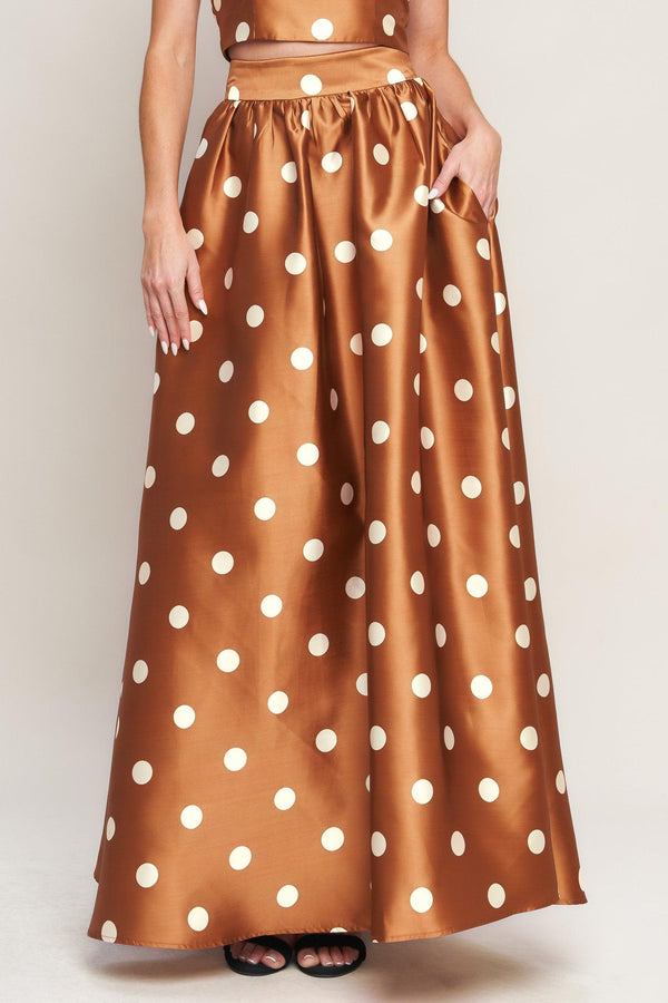 CHIC POLKA FLOW WOVEN FULL MAXI SKIRT.