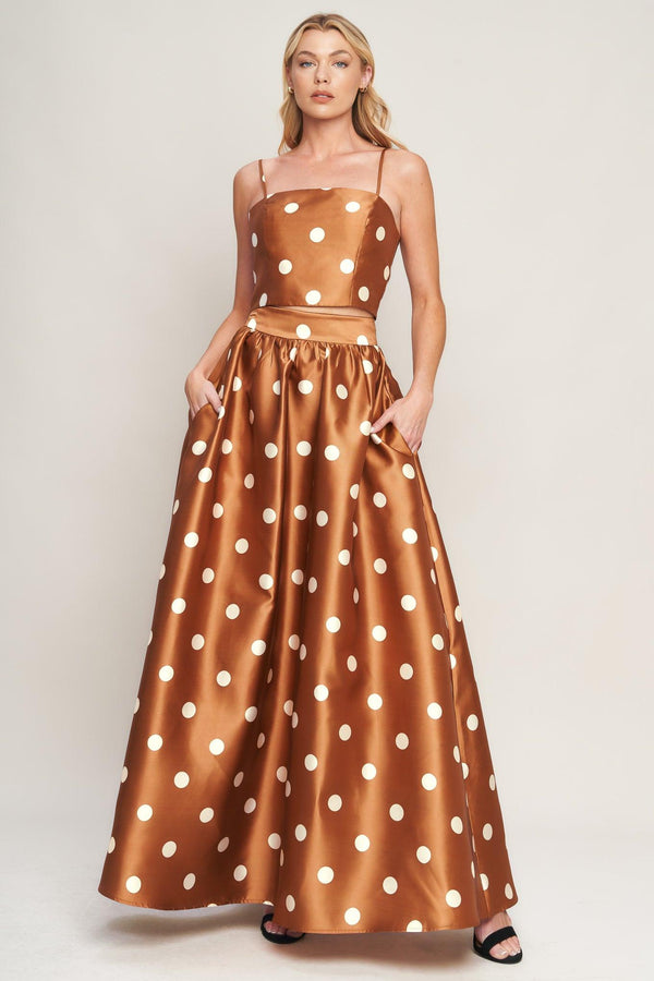 CHIC POLKA FLOW WOVEN FULL MAXI SKIRT.