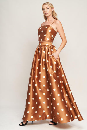 CHIC POLKA FLOW WOVEN FULL MAXI SKIRT.