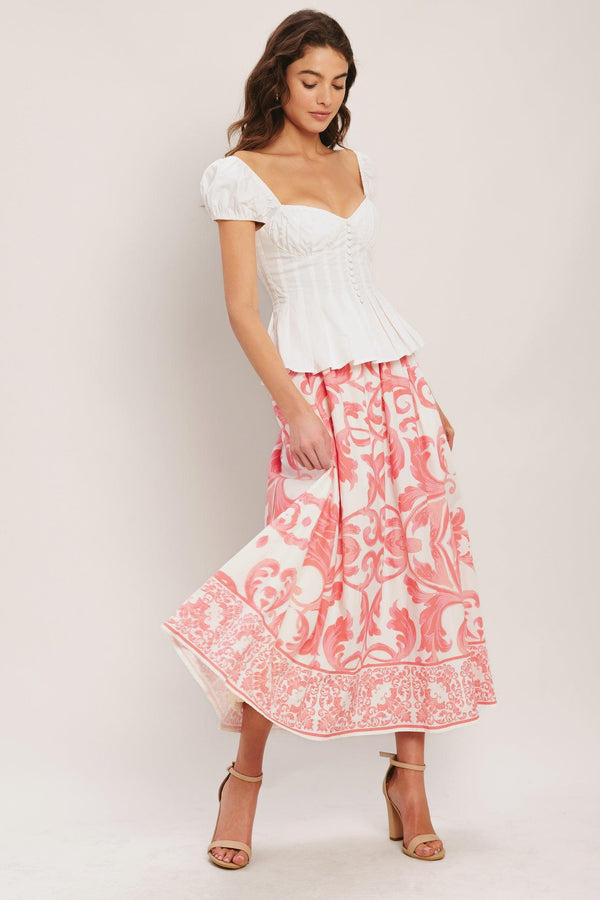 AMALFI SUNSET WOVEN MIDI FULL SKIRT.