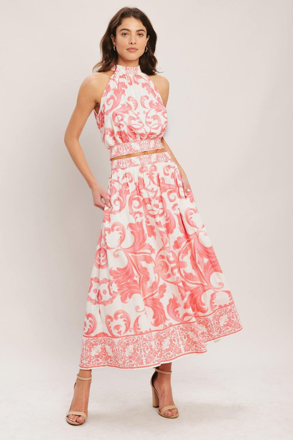 AMALFI SUNSET WOVEN MIDI FULL SKIRT.