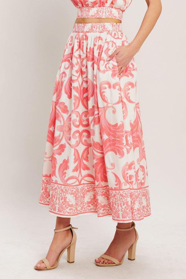 AMALFI SUNSET WOVEN MIDI FULL SKIRT.