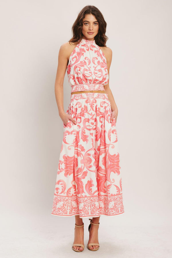 AMALFI SUNSET WOVEN MIDI FULL SKIRT.