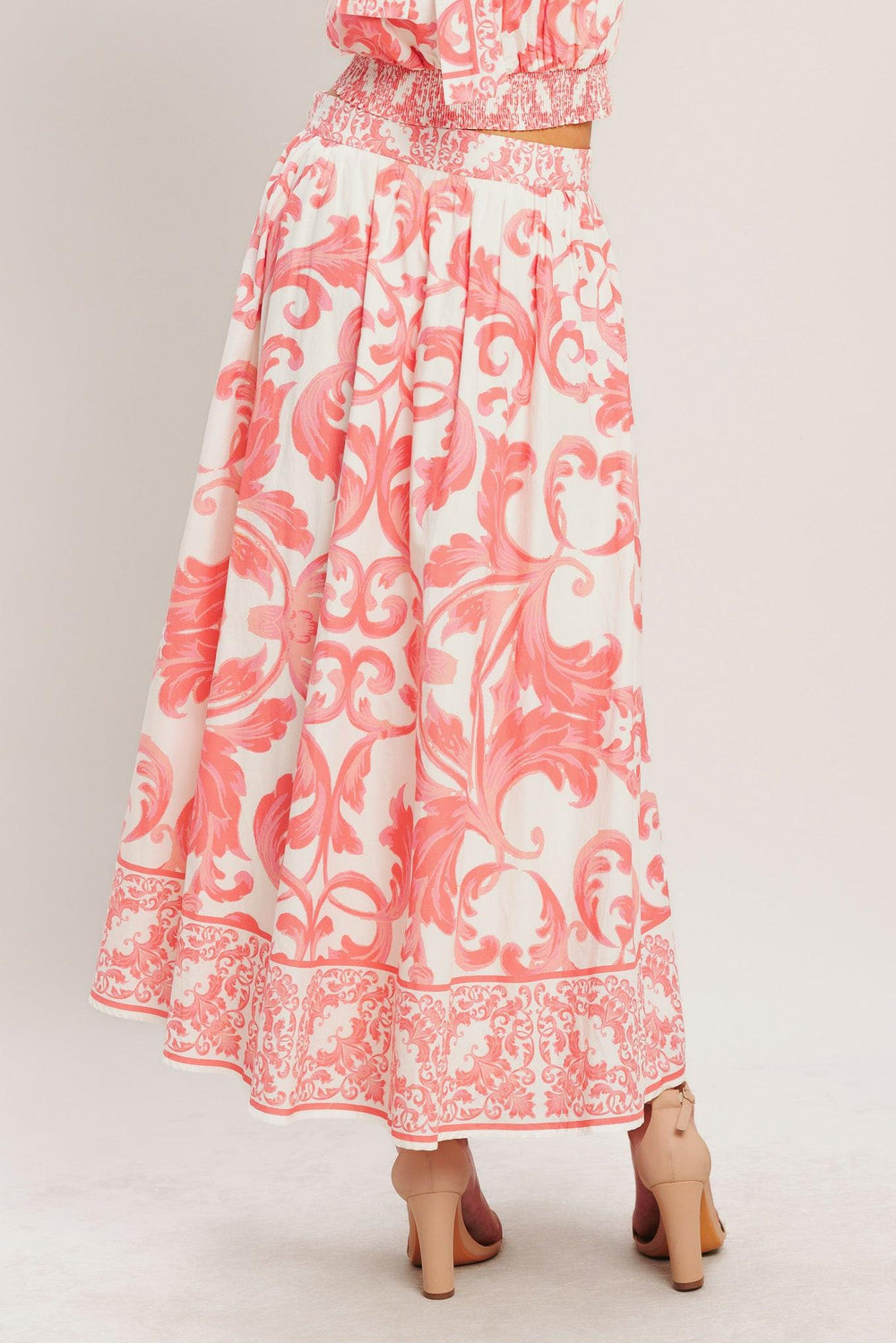 AMALFI SUNSET WOVEN MIDI FULL SKIRT.