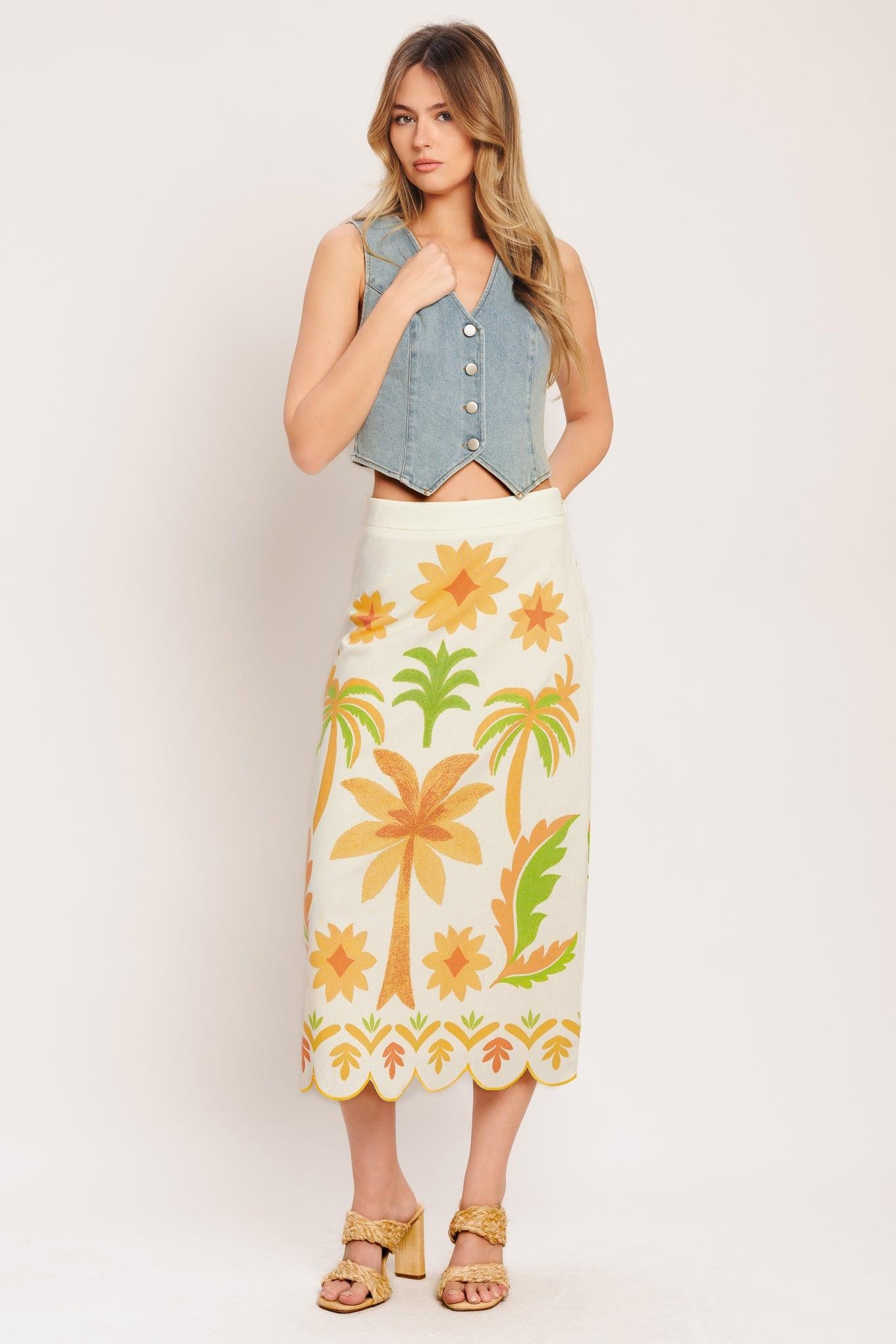 VINTAGE ISLAND WOVEN MIDI SKIRT l FLYING TOMATO – Flying Tomato