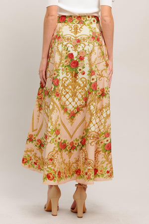 PALACE ROSE STATEMENT WOVEN CIRCLE MIDI SKIRT.
