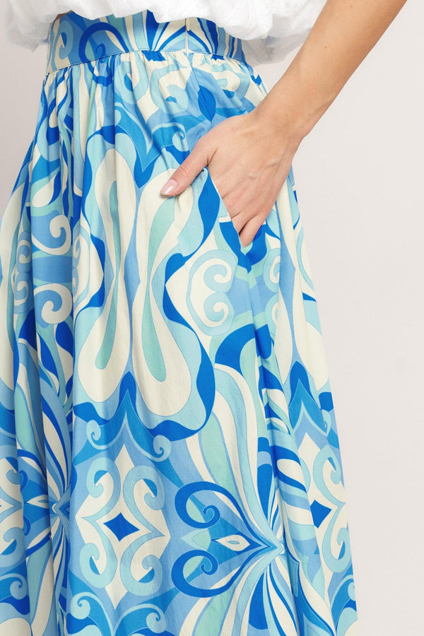 OCEAN WHIRL WOVEN FULL MIDI SKIRT.