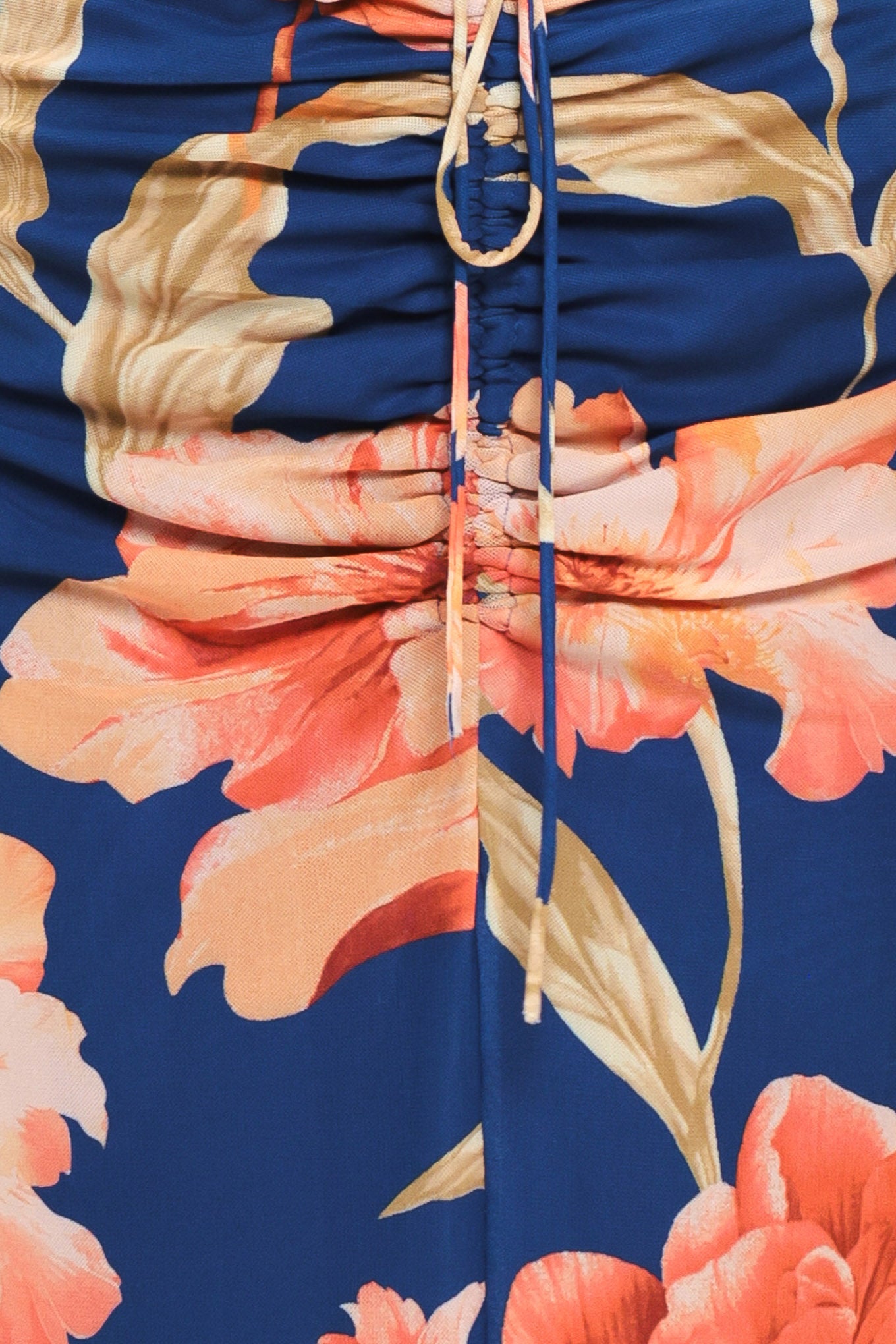 Close up of a navy blue with coral flowers power mesh midi skirt | Flying Tomato