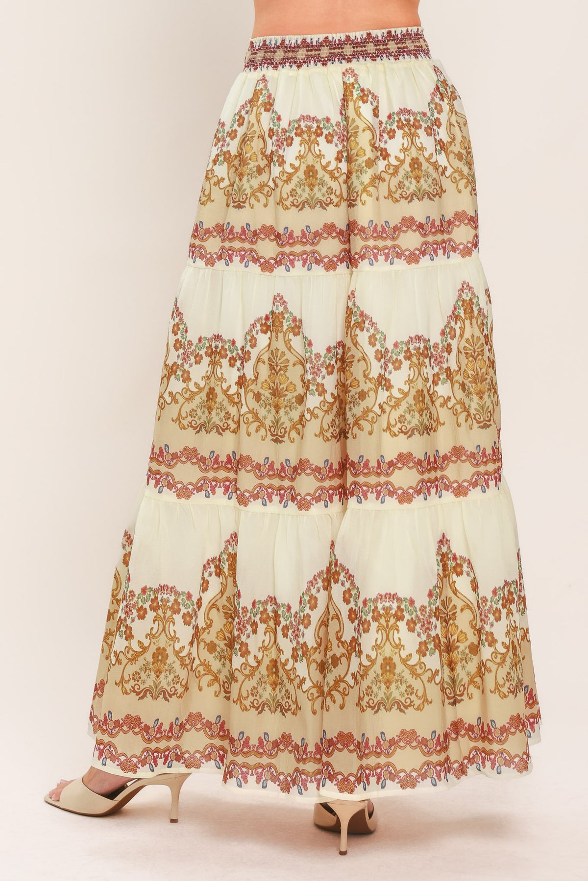 GILDED SCROLL PRINT WOVEN MAXI SKIRT
