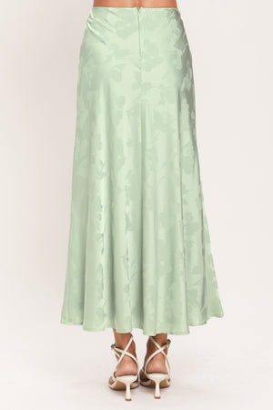BURGUNDY DYNASTY JACQUARD SATIN MIDI SKIRT