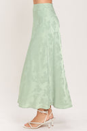 BURGUNDY DYNASTY JACQUARD SATIN MIDI SKIRT