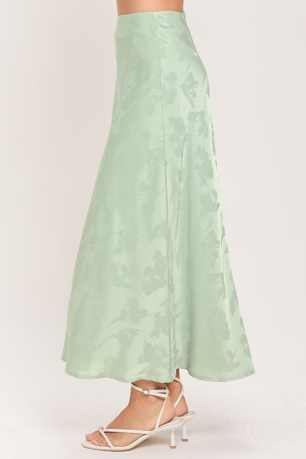 BURGUNDY DYNASTY JACQUARD SATIN MIDI SKIRT