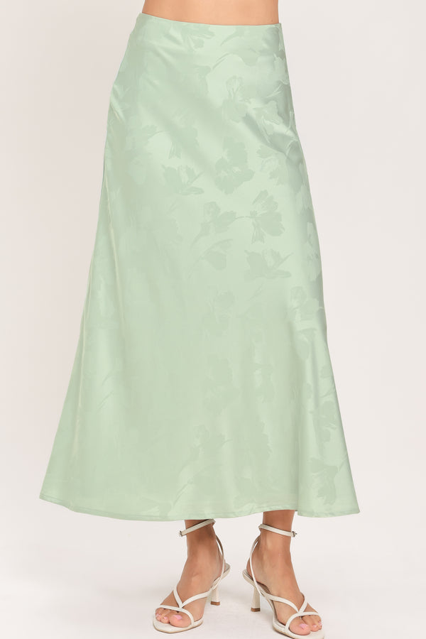 BURGUNDY DYNASTY JACQUARD SATIN MIDI SKIRT