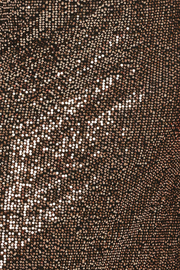 A woman modeling a bronze sequined midi skirt with a black lace hem | Flying Tomato