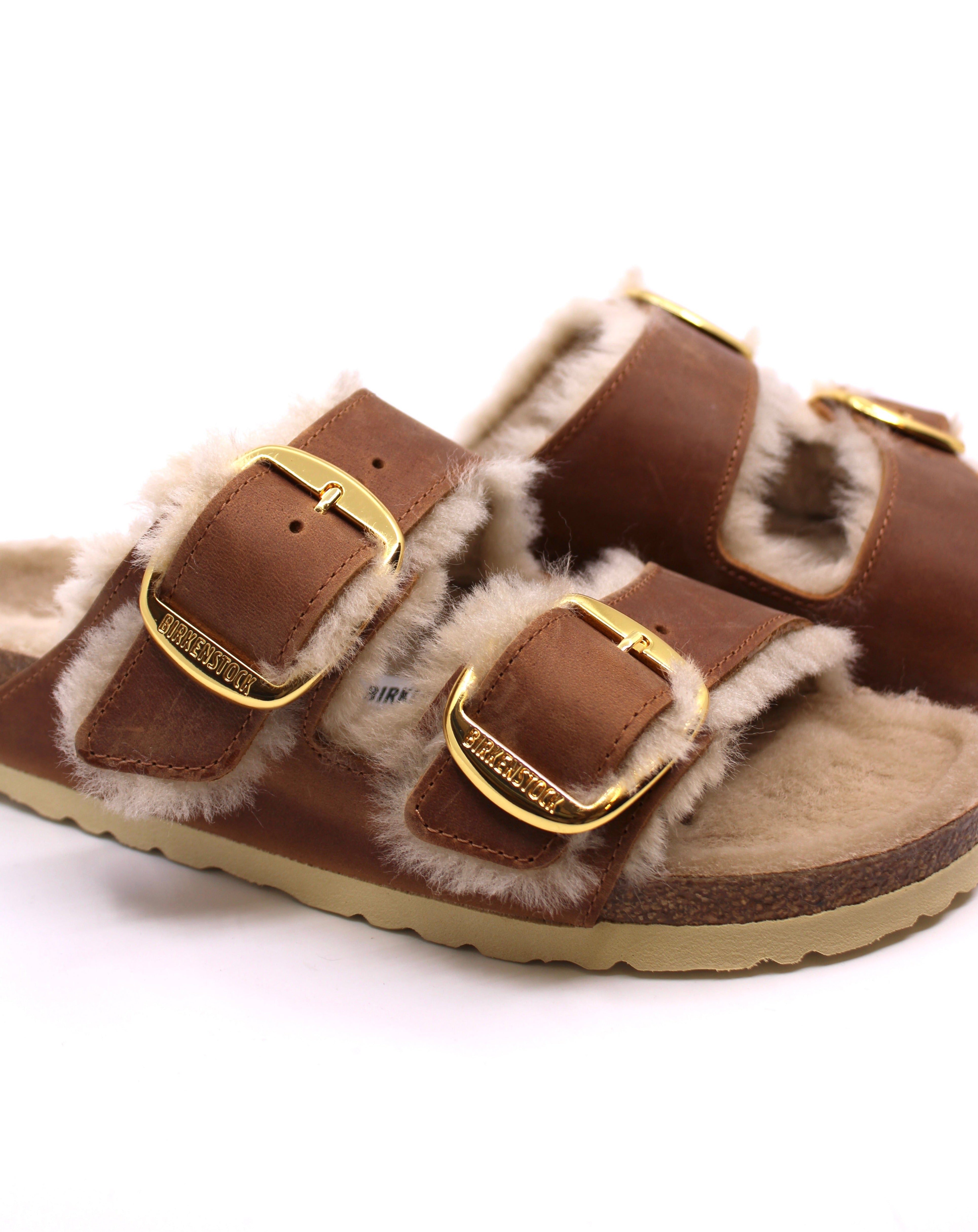 Birkenstock Arizona Big Buckle Shearling Cognac Narrow