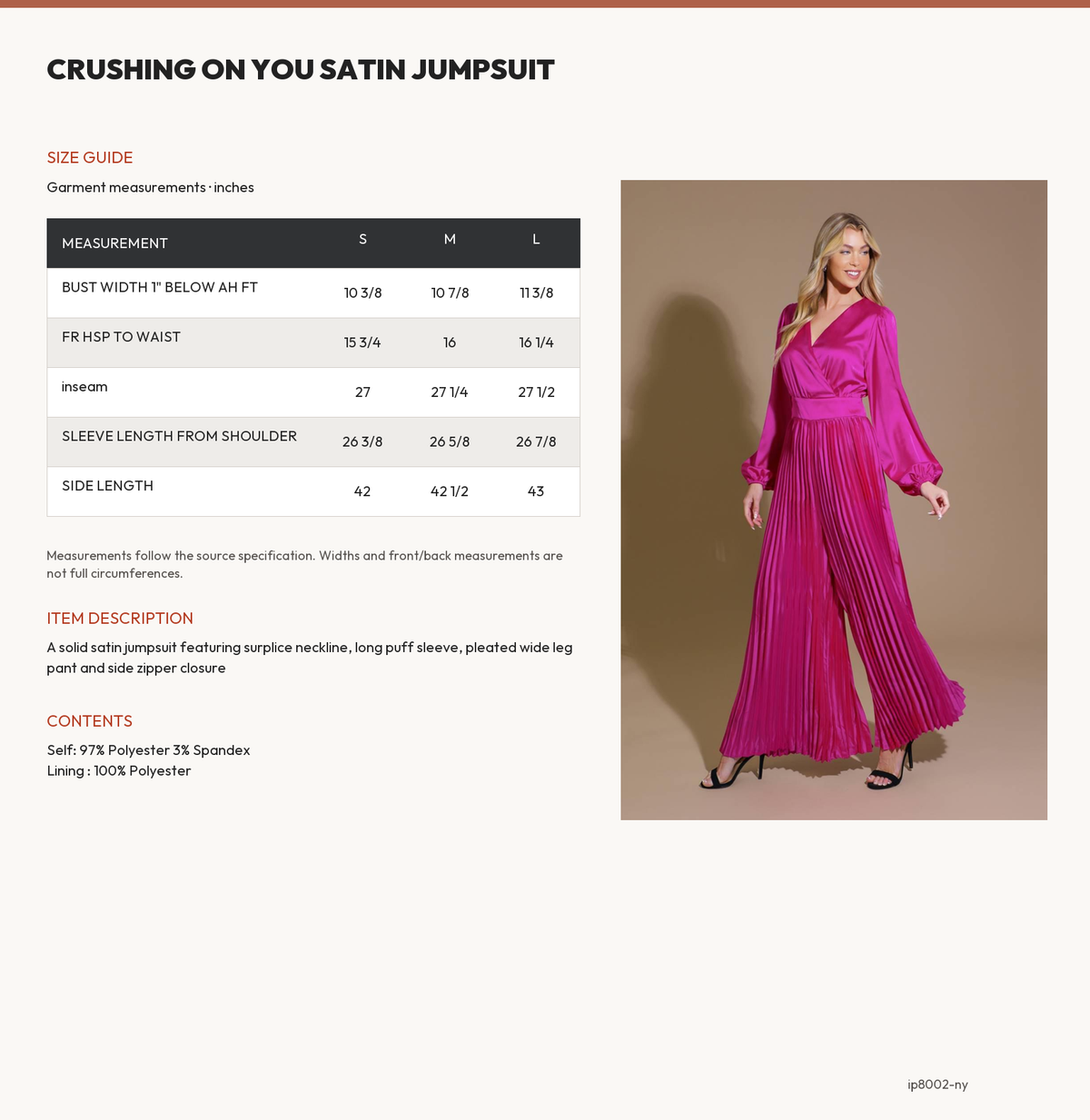 CRUSHING ON YOU SATIN JUMPSUIT size chart