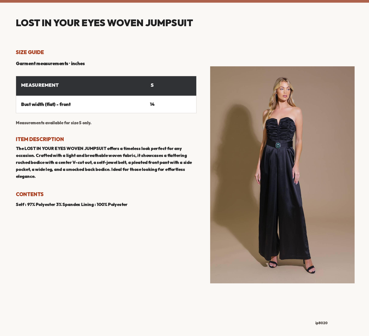 LOST IN YOUR EYES WOVEN JUMPSUIT size chart