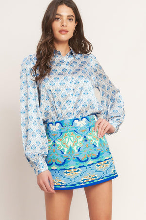 MOROCCAN MUSE BLUE WOVEN SKORT.