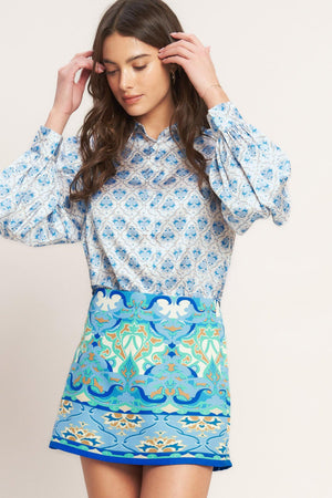 MOROCCAN MUSE BLUE WOVEN SKORT.