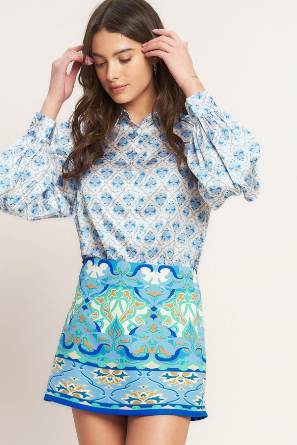 MOROCCAN MUSE BLUE WOVEN SKORT.