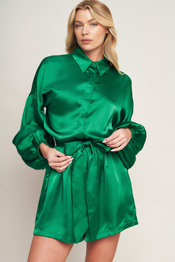 CELEBRATION TIME WOVEN SATIN ROMPER.