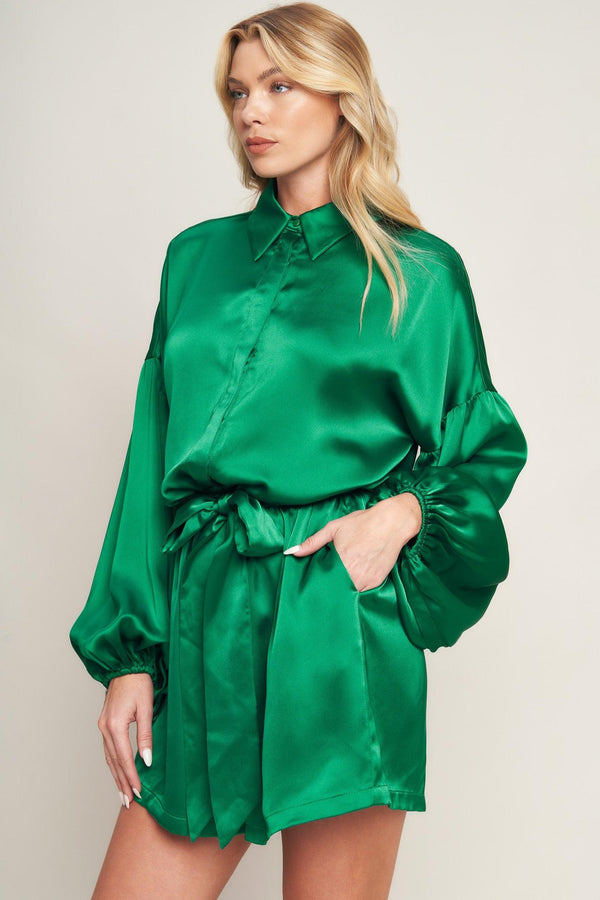 CELEBRATION TIME WOVEN SATIN ROMPER.