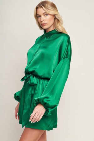 CELEBRATION TIME WOVEN SATIN ROMPER.