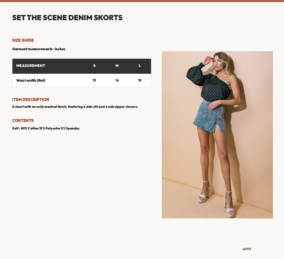 SET THE SCENE DENIM SKORTS size chart