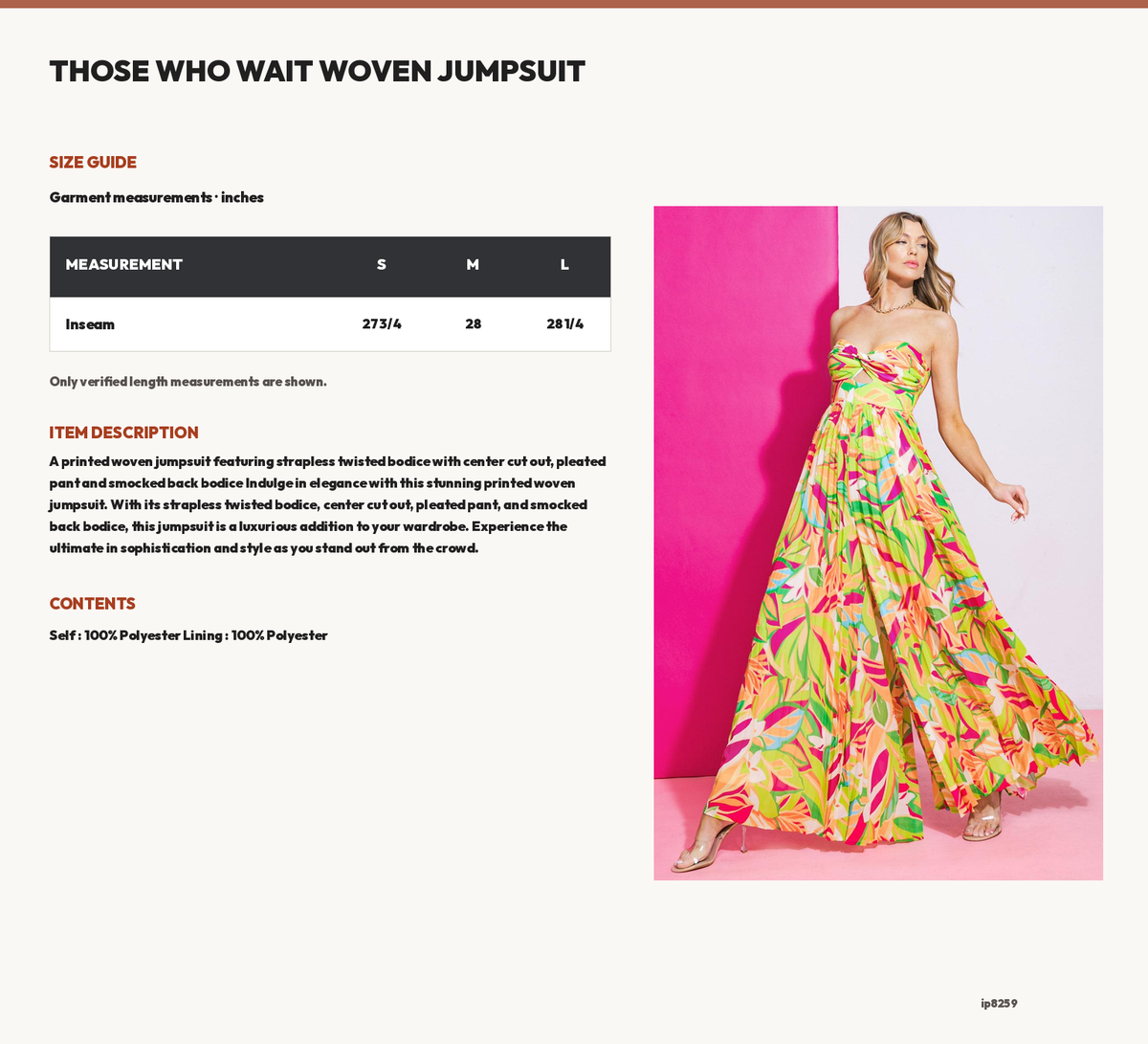 THOSE WHO WAIT WOVEN JUMPSUIT size chart