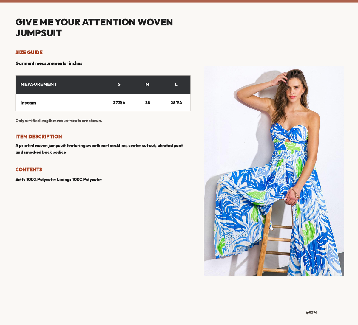 GIVE ME YOUR ATTENTION WOVEN JUMPSUIT size chart