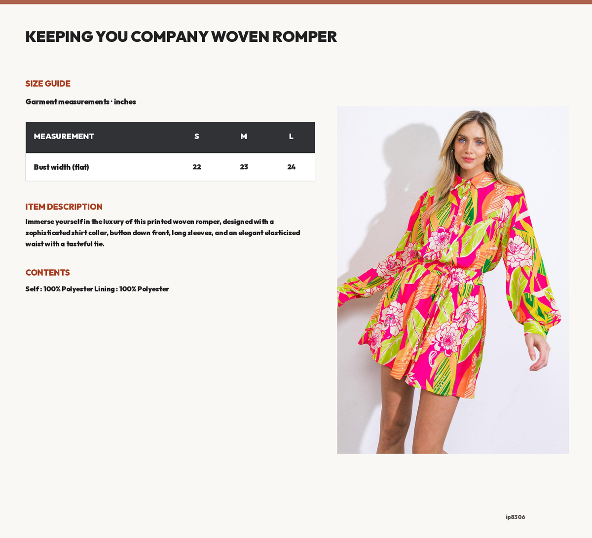 KEEPING YOU COMPANY WOVEN ROMPER size chart