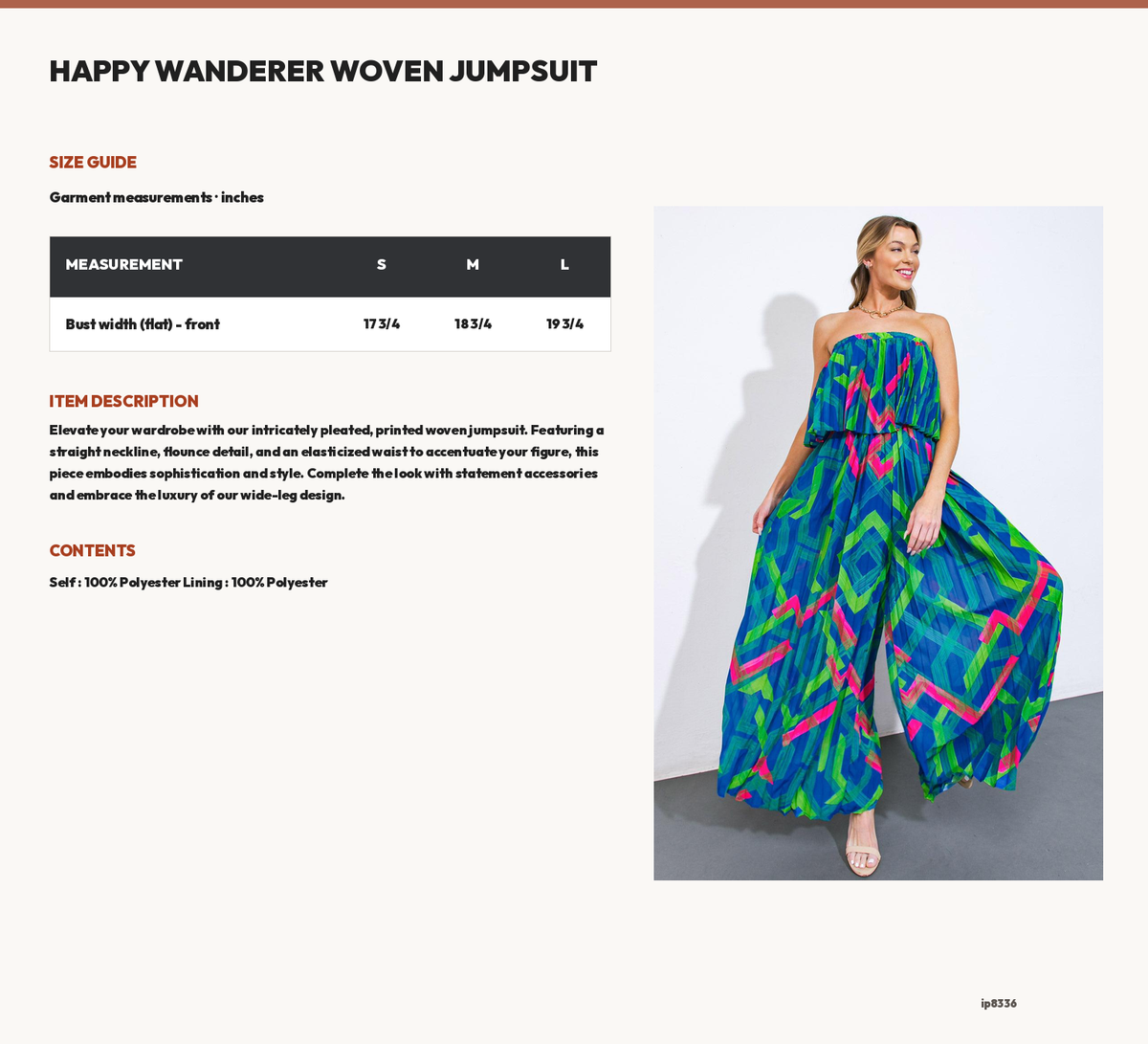 HAPPY WANDERER WOVEN JUMPSUIT size chart