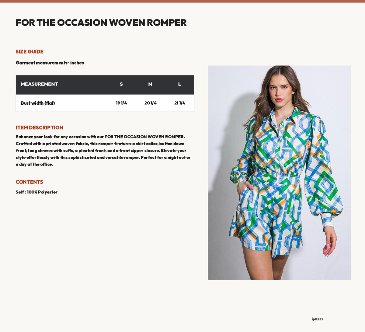 FOR THE OCCASION WOVEN ROMPER size chart