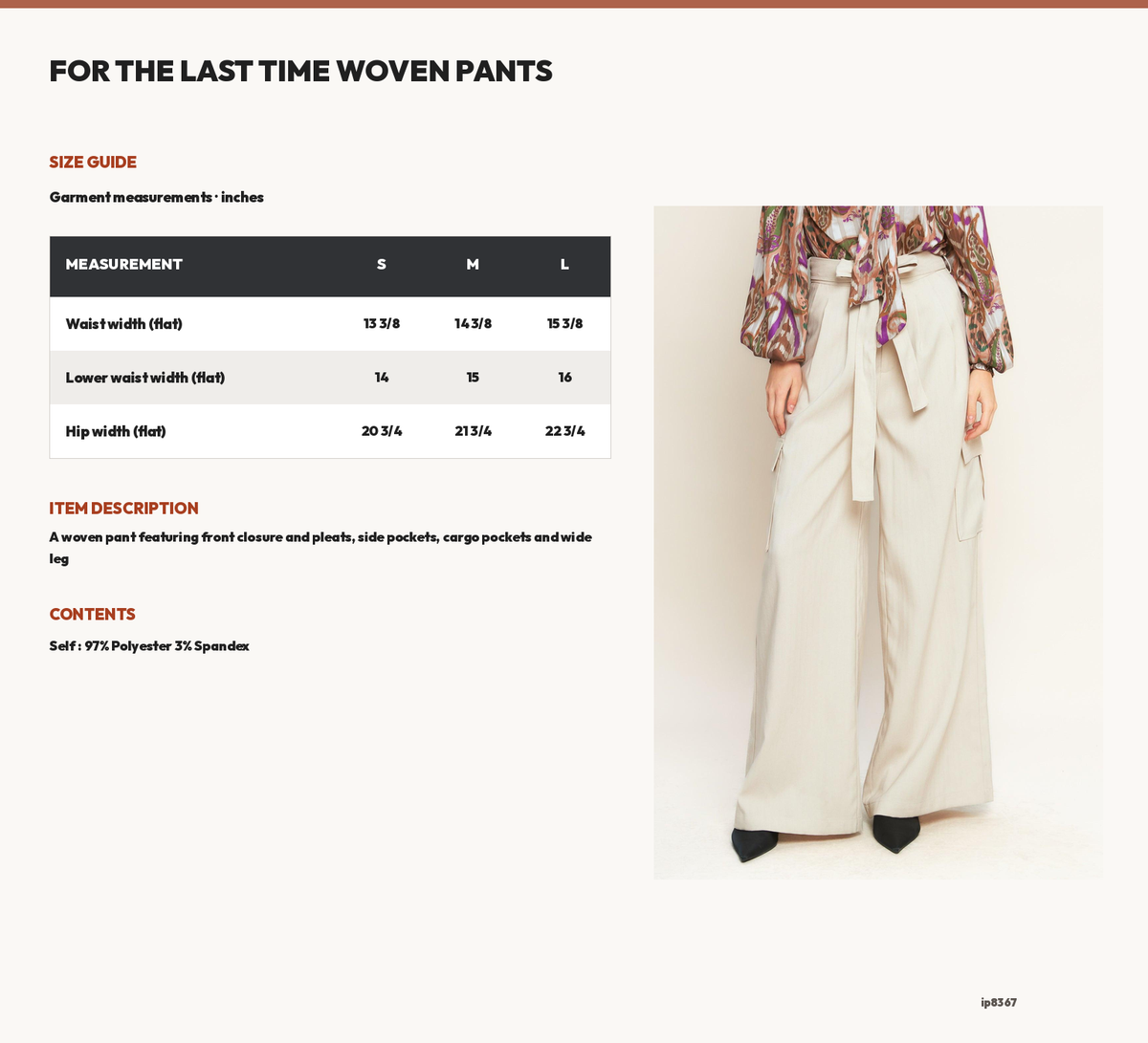 FOR THE LAST TIME WOVEN PANTS size chart