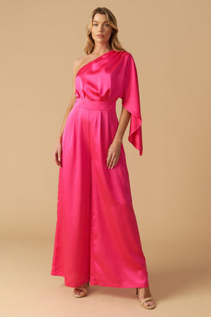 DOWN MEMORY LANE WOVEN SATIN JUMPSUIT.