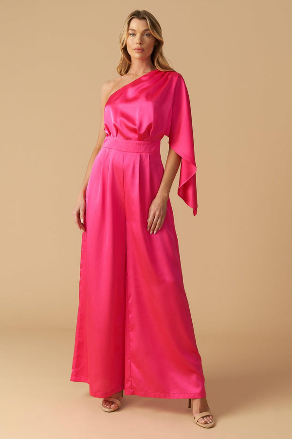 DOWN MEMORY LANE WOVEN SATIN JUMPSUIT.