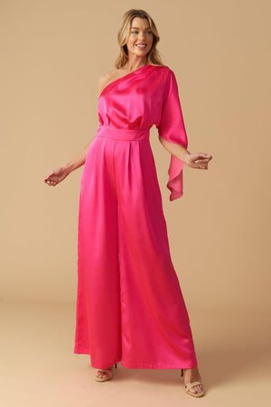 DOWN MEMORY LANE WOVEN SATIN JUMPSUIT.