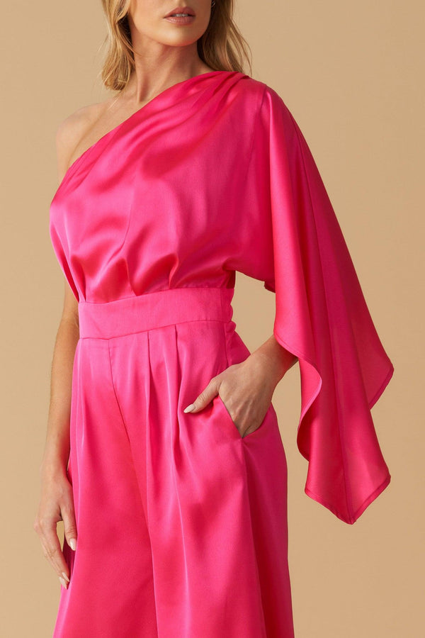 DOWN MEMORY LANE WOVEN SATIN JUMPSUIT.