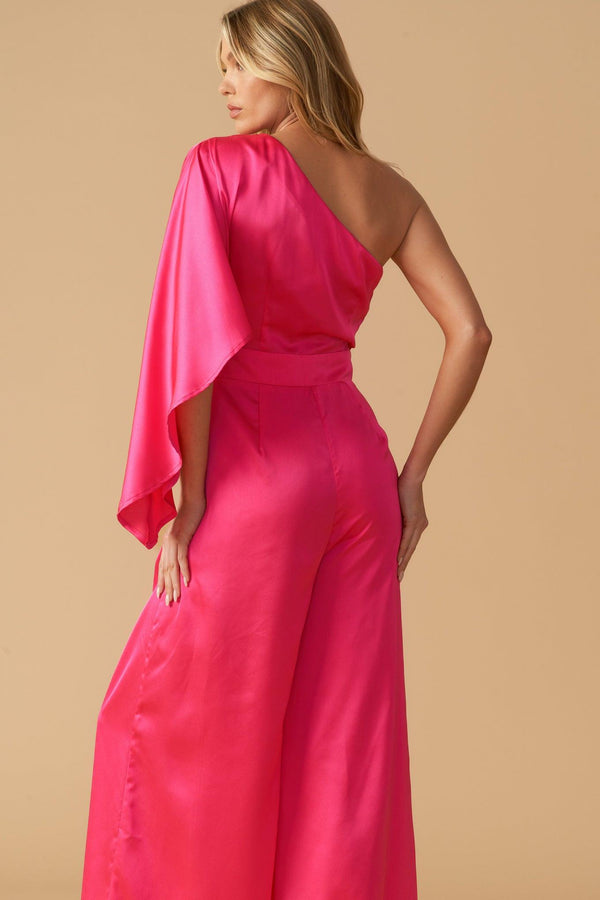 DOWN MEMORY LANE WOVEN SATIN JUMPSUIT.