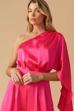 DOWN MEMORY LANE WOVEN SATIN JUMPSUIT.