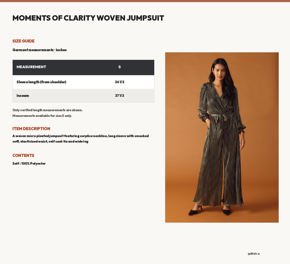 MOMENTS OF CLARITY WOVEN JUMPSUIT size chart