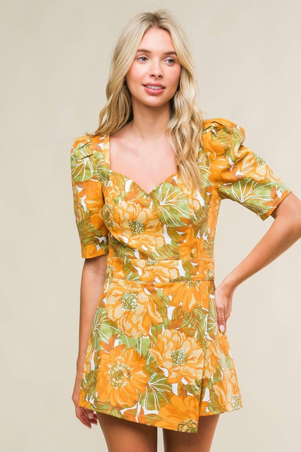 ITALIAN ROMANCE WOVEN SKORT ROMPER.