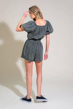 TINY TEMPTATIONS DENIM ROMPER.