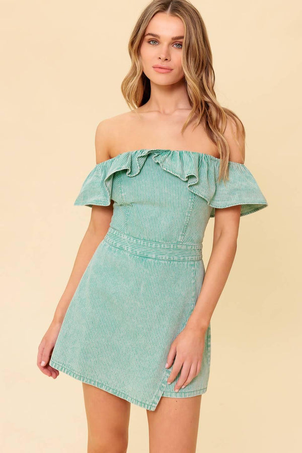 YOURS TO KEEP NAVY WOVEN ROMPER.