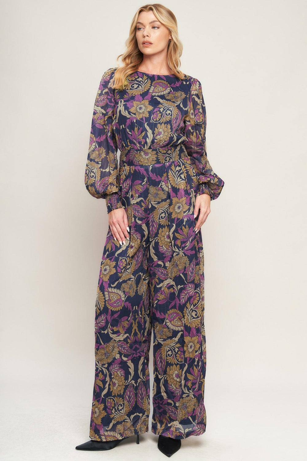 WHISPERING PINES WOVEN JUMPSUIT.