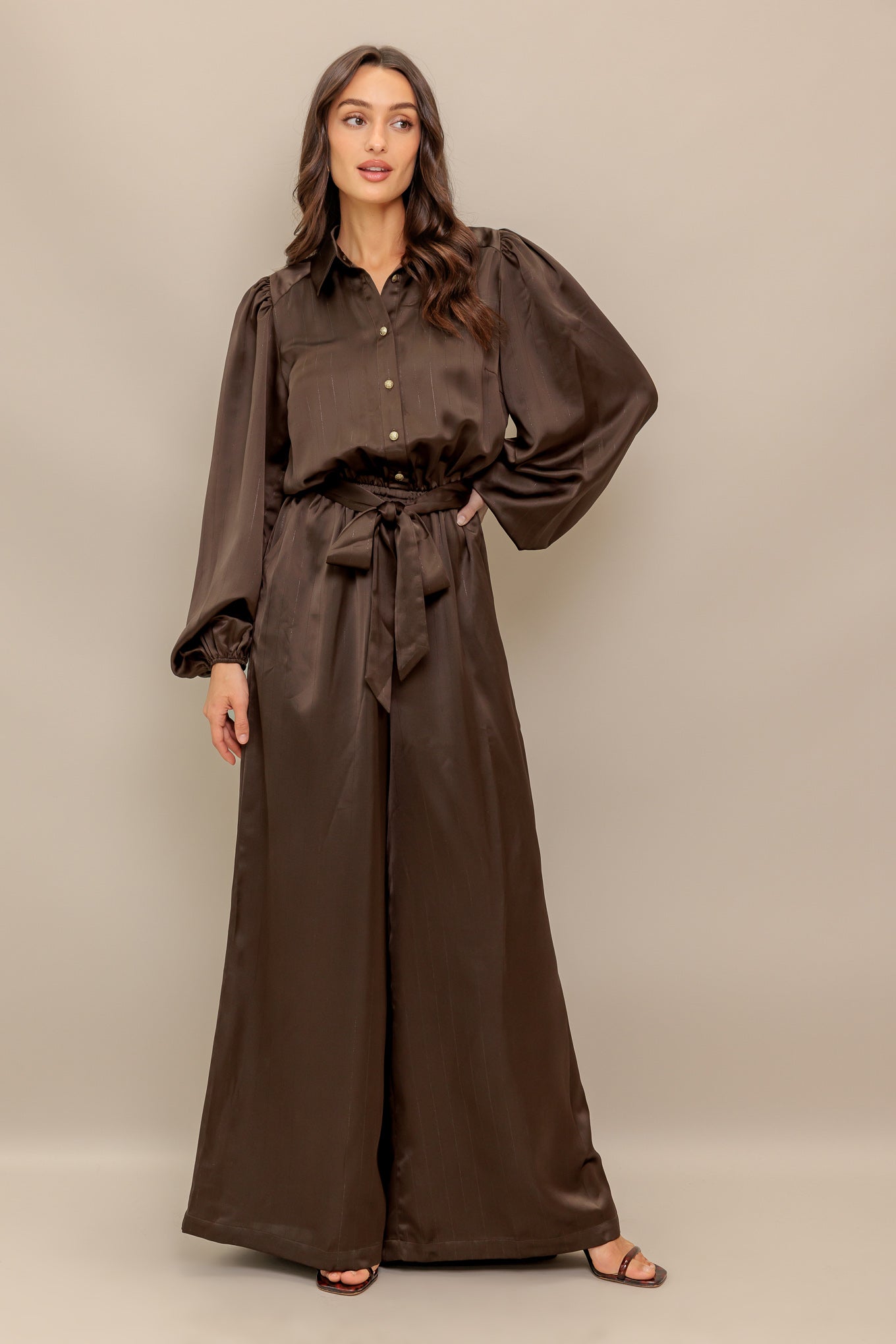 ESPRESSO WHISPER WOVEN JUMPSUIT